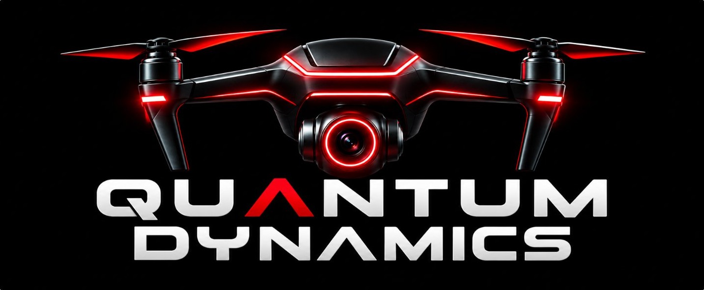 Quantum Dynamics red-glow drone artwork above the Quantum Dynamics wordmark
