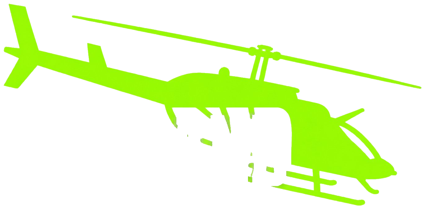 Green helicopter silhouette from the Timberland Helicopters logo